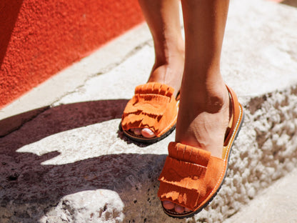 Minochine arancione loafer zeffirino diamond indossate